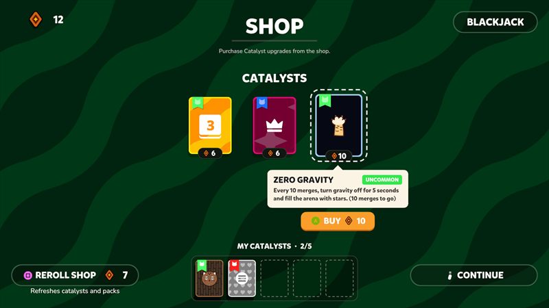 Catomi screenshot: the Catalyst shop showing the Zero Gravity Catalyst