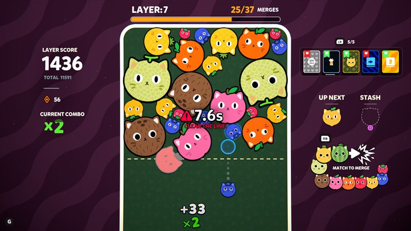 Catomi screenshot: the danger line countdown with a times-two combo